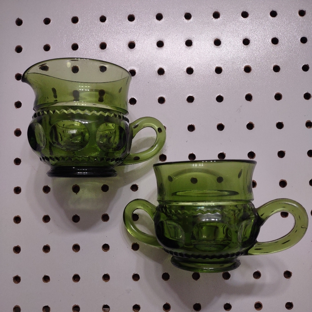 Vintage Green Indiana Glass Sugar and Creamer Set